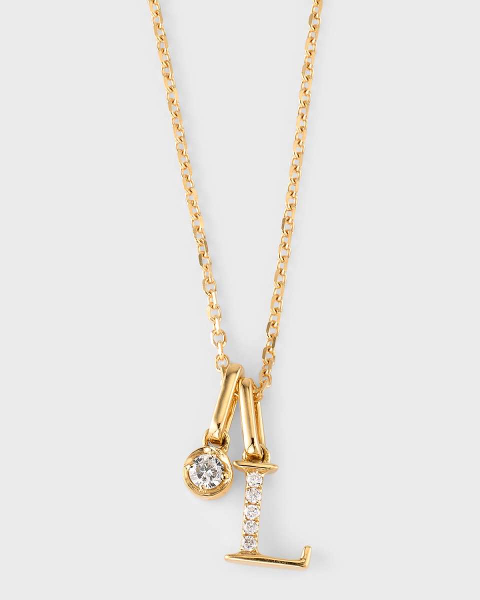 18K Yellow Gold Initial L Diamond Pendant Necklace, 18"L